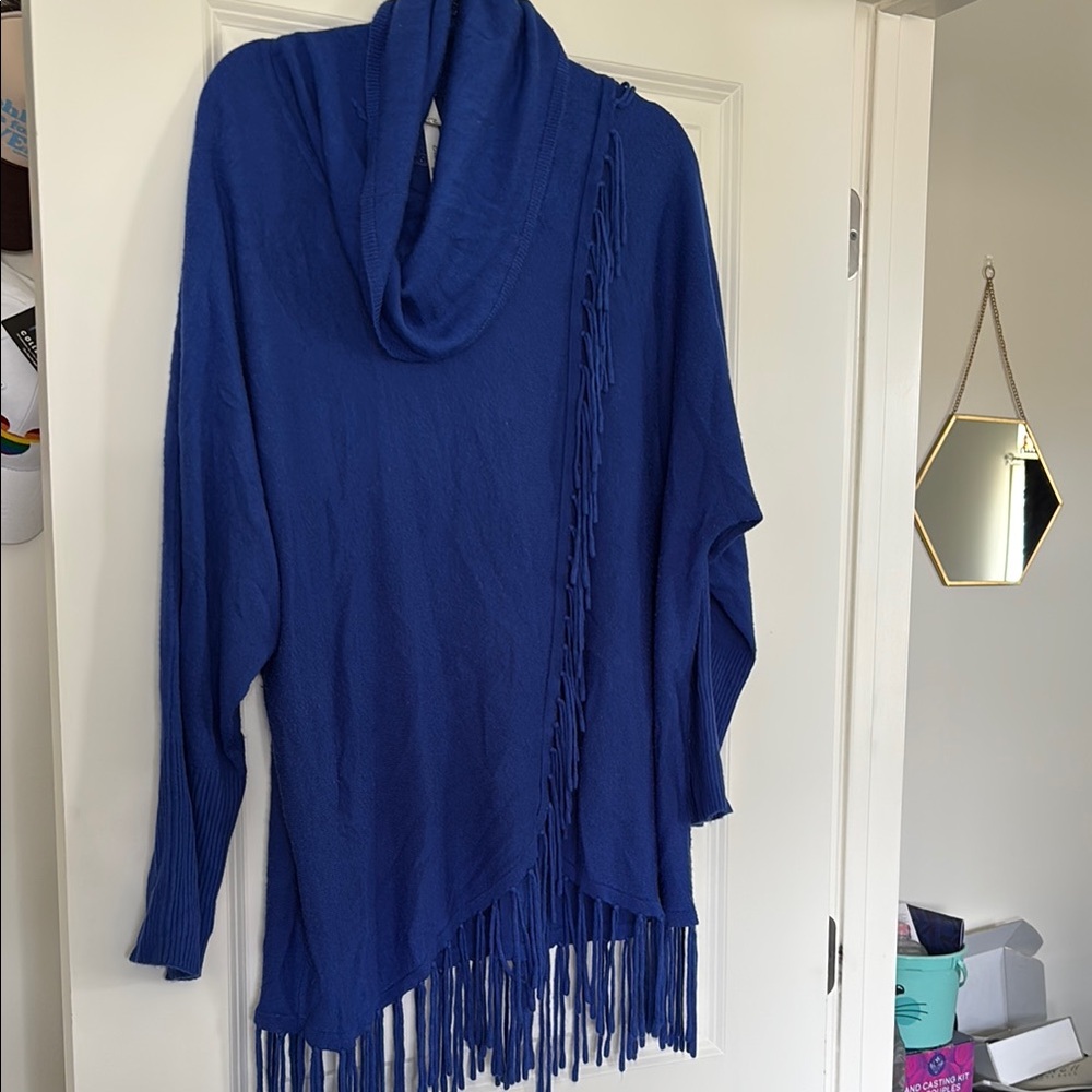 NY Collection Blue Cowl Neck Sweater